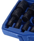 Close-up of sizes on Beast 25 Piece Screw Extractor Set For Broken Screws And Bolts, Alloy Steel Remover Kit in blue case