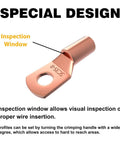 Copper lug ring terminal with inspection window from Battery Cable Lug Crimping Tool Set For AWG 10 Up To One Zero With Rotating Die And High Precision Jaws