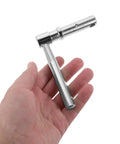 Beefy CNC Precision Boiler Door Handle Replacement Hardware For Fireplace Doors And Stove Handles Universal Stove Door Knob Replacement Parts Durable Metal Pull Grip Easy Install Safe And Reliable Fits Coal Stoves And More, silver metal handle in hand