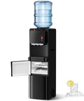 Top Loading Water Dispenser With Built In Ice Maker And Four In One Chilling Setup For Hot Cold And Room Temp Sips with black design.