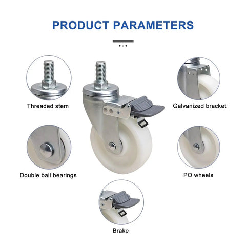 Heavy Duty Caster Wheels With Brake MX Threaded Stem Swivel Casters structure with galvanized bracket and PO wheel.