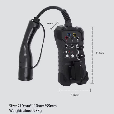 EVSE Charger Tester For Electric Vehicle Charging Stations Plug And Play Simulation Adapter with display and handle.