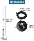 Dual Band Mobile Antenna For 2M And 70CM With Ground Plane Kit dimensions, 18.3-inch whip, 13-ft coax, magnetic base