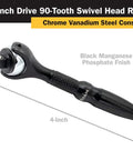 1/4-Inch Drive Micro Swivel Head Ratchet Built Tough, 4-Inch Length, 90-Tooth Reversible Mechanism, Chrome Vanadium Steel