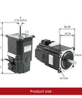 Front and side views of a NEMA23 stepper motor with permanent magnet brake; 56 mm size, 126 N·cm torque.