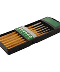 6-Piece Alloy Steel Chisel Set For Concrete Breaking And Stone Carving, displayed in open black case with size labels visible