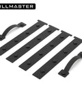 Two Pack Magnetic Garage Door Decorative Hardware Kit With Eight Hinges And Four Handles In Black shown laid out