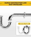 Stainless Steel P Trap One And A Quarter Inch Bathroom Basin Sink Waste Trap With Reducing Washer And Chrome Finish