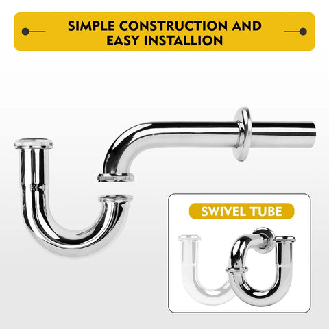 Stainless Steel P Trap One And A Quarter Inch Bathroom Basin Sink Waste Trap With Reducing Washer And Chrome Finish