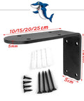 Built Like A Tank Heavy Duty L Shaped Shelf Brackets 2 Pack 9.8 Inch Wall Mount Support Frames For DIY Shelving Rust Proof Steel Holders With All Installation Hardware Included showing dimensions and included screws.