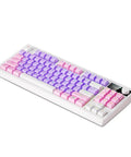 Kickass RGB Mechanical Keyboard With Hot Swappable Keys And Crisp White Switches For Gaming And Daily Grind featuring purple and pink keycaps.