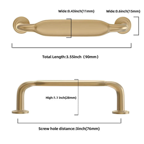 Dimensions of 2 Pack 3 Inch Cabinet Pulls in Champagne Bronze Finish Zinc Alloy Drawer Handles for Kitchen Cabinets and Closets