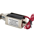 Push Pull Solenoid 12V 2A With 65N Force, 20mm Stroke Electric Lifting Magnet Electromagnet with red wires and label showing specs
