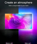 KANTUTOE LED TV backlight strip, RGB, 16.4 ft, installed behind a 45–75 inch TV (front view)