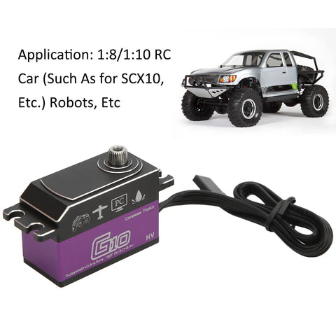 Heavy Duty Badass Digital Servo With Killer 10Kg Torque Waterproof Coreless Motor And Precision Feedback Built Tough For 1:8 And 1:10 Scale Rc Cars And Trucks next to a remote control truck.