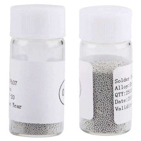 Pro Grade BGA Reball Solder Balls Kit 0.6mm For GPU CPU IC Chips And PCB Soldering Universal Stencil Ball Set, two bottles shown