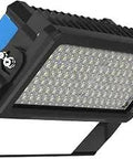 Outdoor Led Flood Light 250W With 32500 Lumens Hella Bright 5000K Color Temp 30 Degree Beam Dimmable 1 To 10V 100 To 277V AC Range Energy Saving Replacement For 1000W Metal Halide Stadium Lights, shown from side angle with mounting bracket