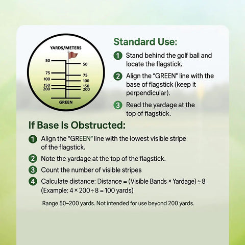 Instructions for using Blueline 8x22 Waterproof Golf Scope Monocular with built-in distance reticle on a golf course.