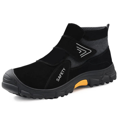 Men's Slip On Steel Toe Welding Work Boots With Hook And Loop Closure Rugged High Top Safety Boots For Welders Indestructible Construction Footwear