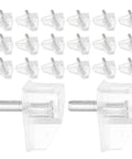 Clear Plastic Shelf Support Pegs With Studs 60-Pack Easy Install for Kitchen Cabinets visible with close-up of transparent design.