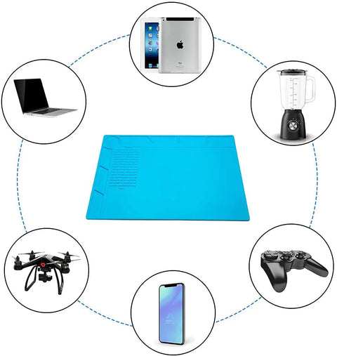Pro Grade Silicone Soldering Repair Mat For Electronics And DIY Projects, Heat Resistant Work Surface Up To 932 F, 13.7 By 9.8 Inches Blue