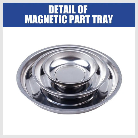 Magnetic Tray Set For Mechanics Gearhead Favorite 3 Piece Round Stainless Steel Magnetic Parts Tray Kit In 3 In 4 In And 6 In Sizes