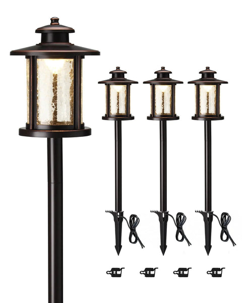 Sweet Low Voltage Outdoor Pathway Lighting Kit 12V 3000K Warm LED Walkway Lights With Crackled Glass Orb Finish, 4 Pack