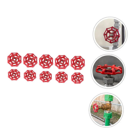Ten Pack Cast Gate Hand Wheel Handles for Valve and Plumbing use with red finish for easy open close and fluid control.