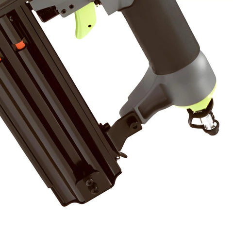 Killer Pneumatic 18 Gauge Brad Nailer Crafted Light As A Feather From Die Cast Aluminum showing side load magazine and handle.