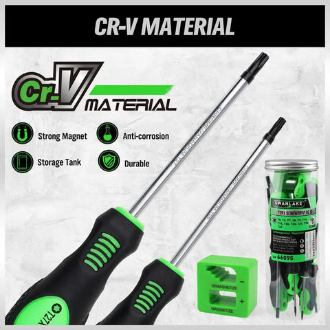 Magnetic Torx Screwdriver Set 13 Piece T5 To T40 Pro Grade Chrome Vanadium Steel Heat Treated Blades, anti-corrosion feature