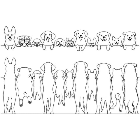 Cute Dog Clear Stamp And Die Set For Card Making And Scrapbooking Silicone Stamp With Carbon Steel Dies featuring line art of dogs