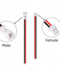 30 Piece 1.25mm JST 2 Pin Micro Connector Kit With 80mm 26AWG Red Black Wires showing male and female connectors