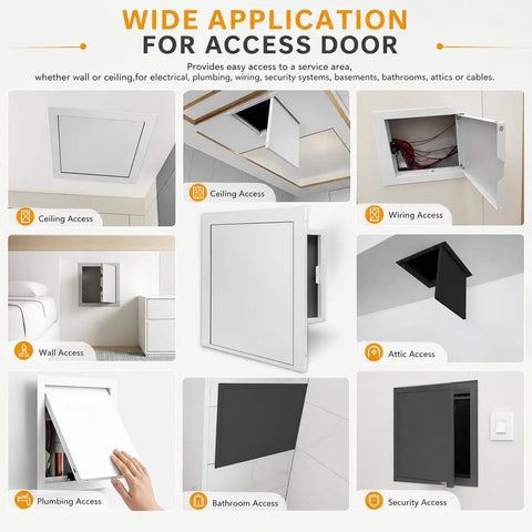 Heavy Duty Aluminum Access Panel Slick Flush Drywall Cover used for ceiling, wall, and bathroom access to pipes and wiring.