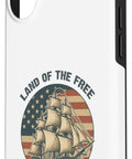 Patriotic Red White And Blue US Flag Sailboat iPhone 16 Case With Retro Vibe Durable Protective Cover featuring vintage ship design