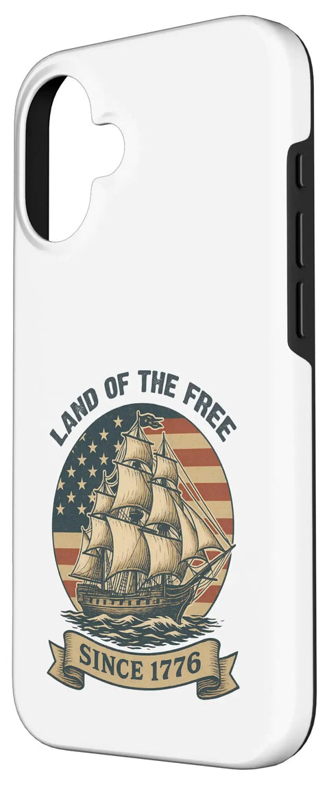 Patriotic Red White And Blue US Flag Sailboat iPhone 16 Case With Retro Vibe Durable Protective Cover featuring vintage ship design
