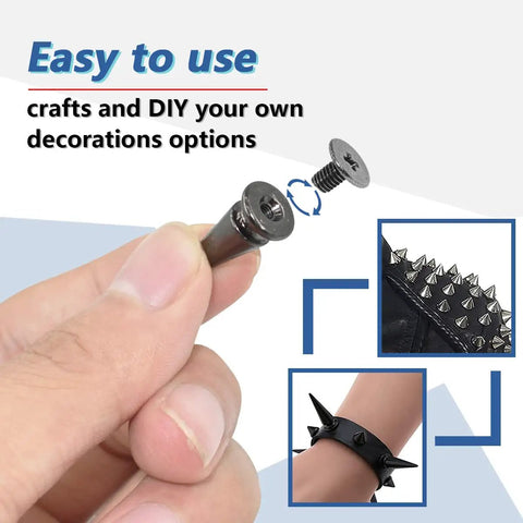 Badass Punk Spikes And Studs Kit 150 Piece Mixed Shape Gun Black Leather Rivets with screw for easy installation in crafts.