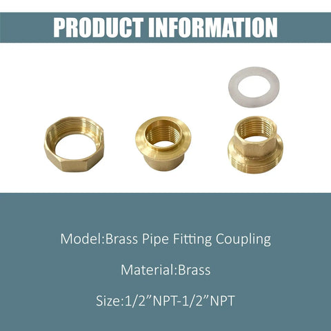 Beefy Brass Pipe Fitting Union Adapter 1/2 Inch NPT Female To 1/2 Inch NPT Female 2 Pack brass coupling with gasket