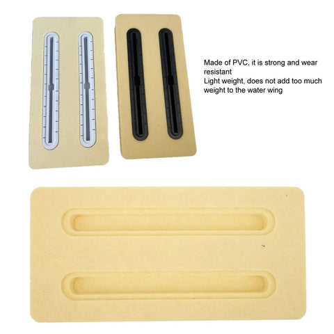 Lightweight Hydrofoil Track Box Mount components for Surf Foils, black and gray slots, aluminum base, top view