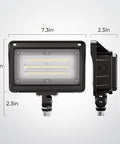 50W LED Outdoor Flood Light 7000LM IP65 Waterproof Security Wall Pack With 180 Degree Knuckle Mount, size dimensions shown