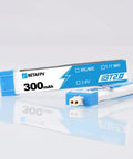 Eight Pack 300mAh 1S BT2.0 LiPo Battery With 1.0mm Banana Connector For Tiny Whoop Brushless Drones, shown in close-up