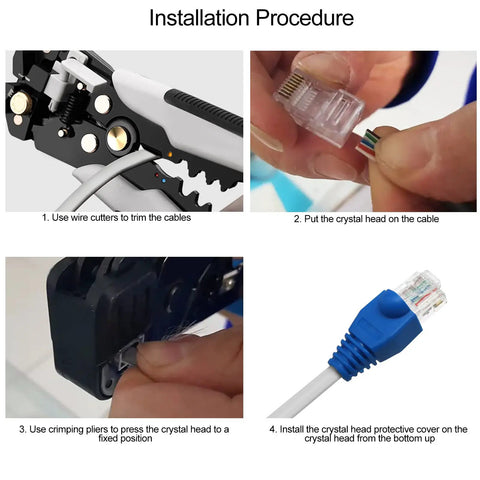 Installation steps for Soft PVC RJ45 Strain Relief Boots for Cat5 Cat5e Cat6 Cables Blue 100 Pack