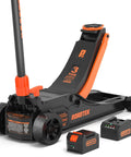Electric Floor Jack 3 Ton Low Profile With One Touch Lift, 6000 Lbs Capacity, hydraulic jack with 20V battery and charger visible.
