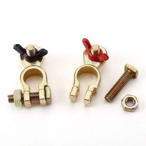 Beefed Up Brass Marine Grade Battery Terminal Kit with Adjustable Clamps and Anti Corrosion Pad for Boat Car RV Truck Marine Use