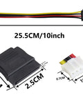 4Pack PH 2.0mm 4Pin to SATA15Pin Power Cable Adapter ITX Cord For Hard Drives 25cm 10inch Length SATA15Pin Female to 4Pin Female, Colorful Set Black Red Black Yellow SATA Power Cable Converter, showing cable with measurement details.