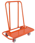 Heavy Duty Drywall Cart With Rugged Steel Frame And Massive Platform For Hauling Lumber Plywood Or Gear On Any Job Site Smooth And Easy Without Burning You Out, orange color, sturdy design.