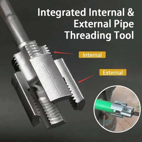Versatile 4 In 1 Water Pipe Wrench With Integrated Internal And External Threading Tool showing the threaded tool detail.