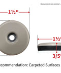Four Pack Nail On 1 Inch Swivel Furniture Glides With Low Friction Base, shown front and side view, for carpet use.