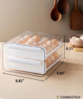 Double Layer Egg Holder For Refrigerator Large Capacity Egg Storage Container With Clear See Through Plastic Holds 32 Jumbo Eggs Easy Organizer For Fresh Kitchen, dimensions 9.84x8.82x6.55 inches.