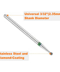 Three Piece Diamond Grinding Bit Set with 2.35mm shank, showing stainless steel and diamond-coating details