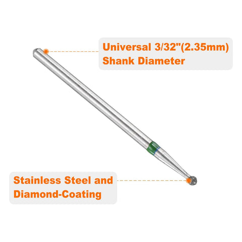 Three Piece Diamond Grinding Bit Set with 2.35mm shank, showing stainless steel and diamond-coating details